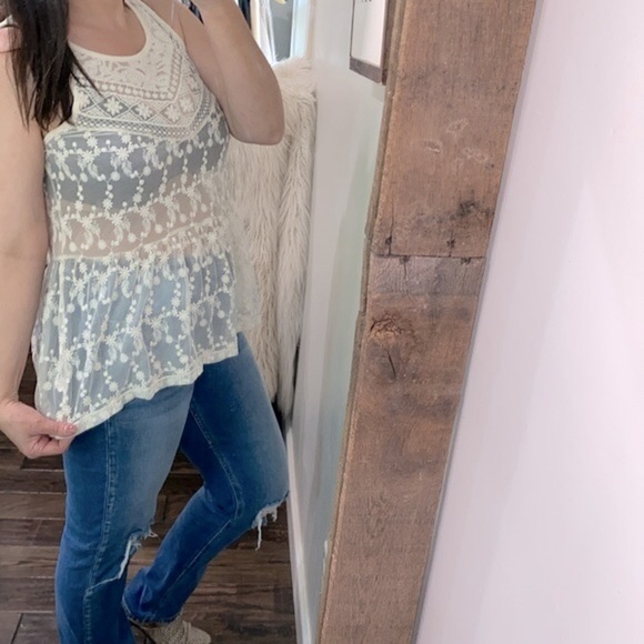 Express ivory color lacey boho top size medium - Picture 2 of 6